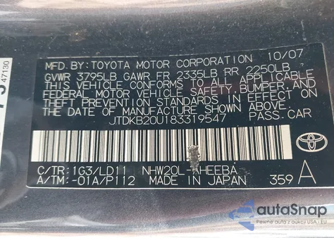 2008 Toyota Prius z USA, uszkodzony, nr VIN JTDKB20U183319547